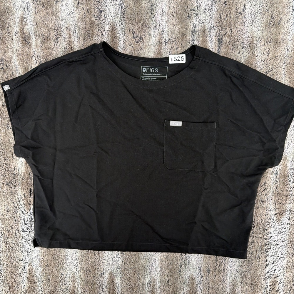 Figs Arua Cropped Oversized Scrub Top Women's Size Lg Black RN Nurse